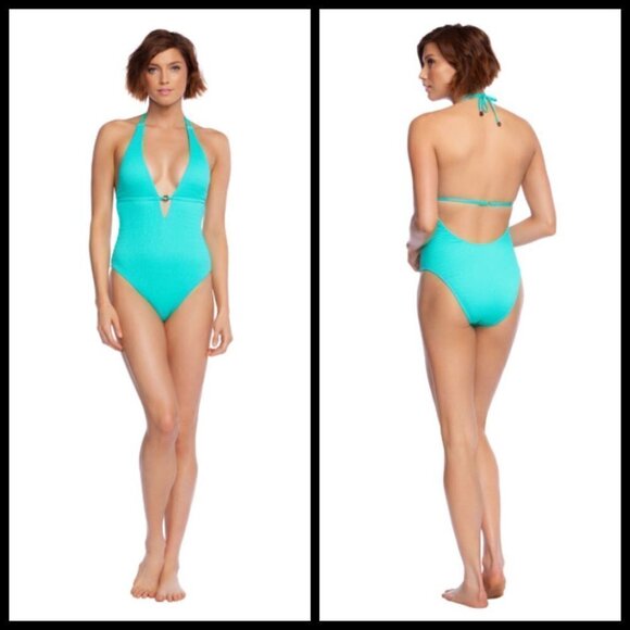 💕TRINA TURK💕 Cabana Plunge One Piece Swimsuit ~ Lagoon Blue 10 NWT - Picture 5 of 10